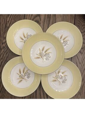 Century Service Autumn Gold Wheat Soup Bowls 9" Set Of 5 VINTAGE C